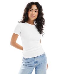JJXX - T-Shirt Aderente Bianca A Coste - Lyst