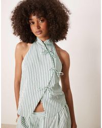Mango - Top Verde A Rayas Con Detalle De Lazos Y Parte Delantera Cruzada De (Parte De Un Conjunto) - Lyst