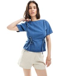 ASOS - Denim T-shirt With Cinched Waist Ties - Lyst