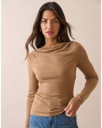 Nobody's Child - Merino Wool Draped Boat Neck Long Sleeve Top - Lyst