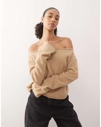 Monki - Relaxed Off Shoulder Knitted Jumper - Lyst