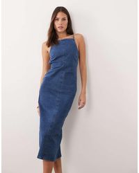 ASOS - Denim Halter Midaxi Dress With Back Detail - Lyst