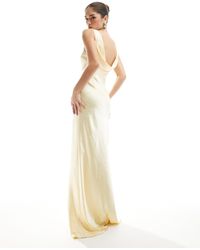 Six Stories - L'invitée - robe longue en satin à col bénitier - citron - Lyst