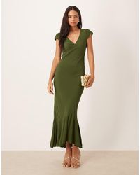 ASOS - Puff Sleeve V-neck Maxi Tea Dress - Lyst