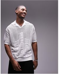 TOPMAN - Knitted Pattern Crochet Revere Polo - Lyst