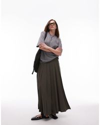 Mango - Gonna Midi A Pieghe Kaki Con Spacco Laterale - Lyst