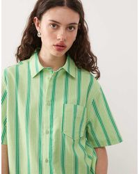 Collusion - Camicia Squadrata Effetto Lino Verde A Righe - Lyst