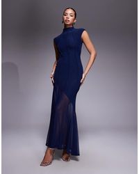 ASOS - Mesh High Neck Maxi Dress With Exposed Contour Seam Detail - Lyst