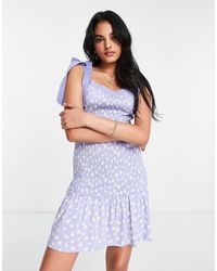 French Connection - Smocked Mini Dress With Tie Shoulder And Ruffle Hem - Lyst