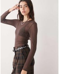 Monki - Long Sleeve Sheer Ribbed Top - Lyst
