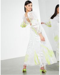 ASOS Applique Embroidered Organza Midi Dress - White