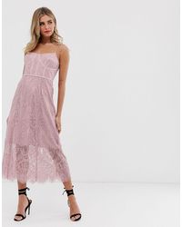 Keepsake Sense - Robe mi-longue en dentelle avec détail effet corset - Rose