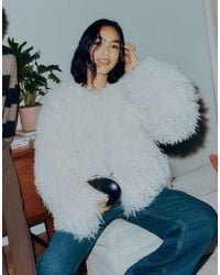 Abercrombie & Fitch - Cropped Faux Fur Collarless Jacket - Lyst