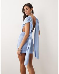 Aria Cove - Double Sculpted Slinky Cape Drape Detail Open Back Mini Dress - Lyst