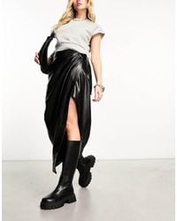 Mango - Midi Wrap Leather Look Skirt - Lyst