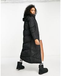 Brave Soul - Marcella Longline Maxi Puffer Coat With Faux Fur Trim Hood - Lyst
