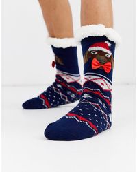 ASOS Christmas Dachshund With Bowtie Slipper Sock - Blue