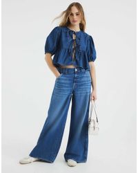 River Island - Denim Puff Sleeve Top - Lyst