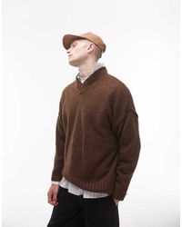 TOPMAN - Maglione Oversize Con Cuciture A Vista E Scollo A V - Lyst