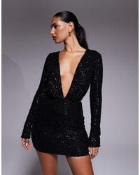 Oh Polly - Marva Plunge Neck Embellished Mini Dress - Lyst