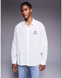ASOS - Oversized Poplin Overhemd Met Rechte Pasvorm En Geborduurd Logo Op De Borst - Lyst