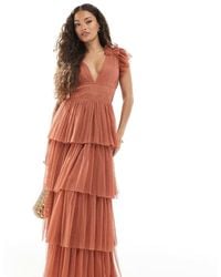 LACE & BEADS - Bridesmaid Ruffle Tiered Tulle Maxi Dress - Lyst