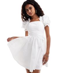 Urban Revivo - Puff Sleeve Cotton Mini Tea Dress - Lyst