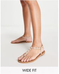 ASOS - Wide Fit Fenella Pearl Embellished Flat Sandals - Lyst