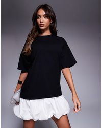 ASOS - Robe t-shirt courte 2-en-1 à ourlet boule - noir et blanc - Lyst