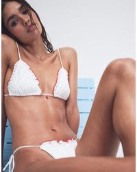 ASOS - Brynn Broderie Frilly Triangle Bikini Top With Chilli Charm - Lyst