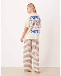 ASOS - Asos Design Petite Oversized Graphic Tee & Wide Leg Trouser Pyjama Set With Girly Coffee Print - Lyst