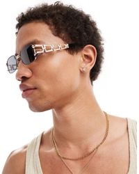 ASOS - Square Sunglasses With Chain Link Temple - Lyst