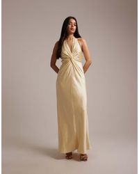Six Stories - Bridesmaids Satin Plunge Neck Knot Detail Maxi Dress - Lyst