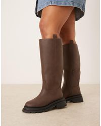 ASOS - Curve - cecilia - bottes plates hauteur genou à semelle chunky - chocolat - Lyst