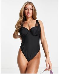 Wolf & Whistle - Fuller Bust Exclusive Underwired Swimsuit With Mesh Strapping Detail - Lyst