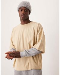 ASOS - Camiseta Beis Ultragrande De Manga Larga Con Mangas De Doble Capa De -Beis Neutro - Lyst