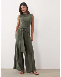 ASOS - Sleeveless Cupro Jumpsuit With Wrap Waist Front Detail - Lyst
