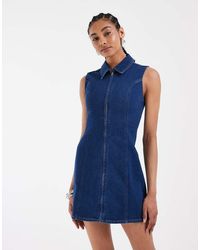 ASOS - Denim Bodycon Mini Dress With Zip - Lyst