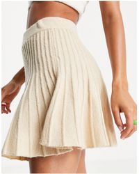 Miss Selfridge Wide Rib Pleated Mini Knit Skirt - Natural