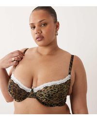 ASOS - Asos Design Curve Savannah Sheer Mesh Leopard Print Underwire Bra With Cream Lace Trim - Lyst