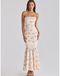 House Of Cb - Alessina Ivory Vintage Rose Print Cotton + Lace Maxi Dress - Lyst