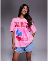 Kaiia - Exclusivité - - t-shirt oversize en coton à imprimé contrastant cannes - Lyst