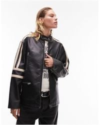 TOPSHOP - Faux Leather Oversized Moto Jacket - Lyst