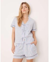 Chelsea Peers - Seersucker Set Met Overhemd Met Korte Mouwen En Reverskraag En Short Met Gestreepte Zeesterrenprint - Lyst