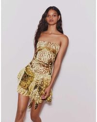 Bershka - Mini Bandeau Dress With Printed Belt - Lyst
