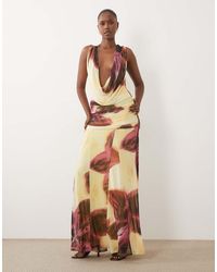 ASOS - Printed Mesh Deep Plunge Mesh Maxi Dress Over Sized Floral - Lyst