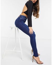 NA-KD High Waisted Raw Hem Skinny Jeans - Blue