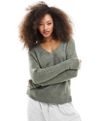 Jdy - Pull en maille à col en v - kaki clair - Lyst