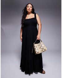 ASOS - Asos Design Curve Ruched Square Neck Tiered Maxi Dress With Lace Inserts - Lyst