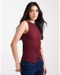New Look - Top Senza Maniche Color Bordeaux Con Bottoni - Lyst